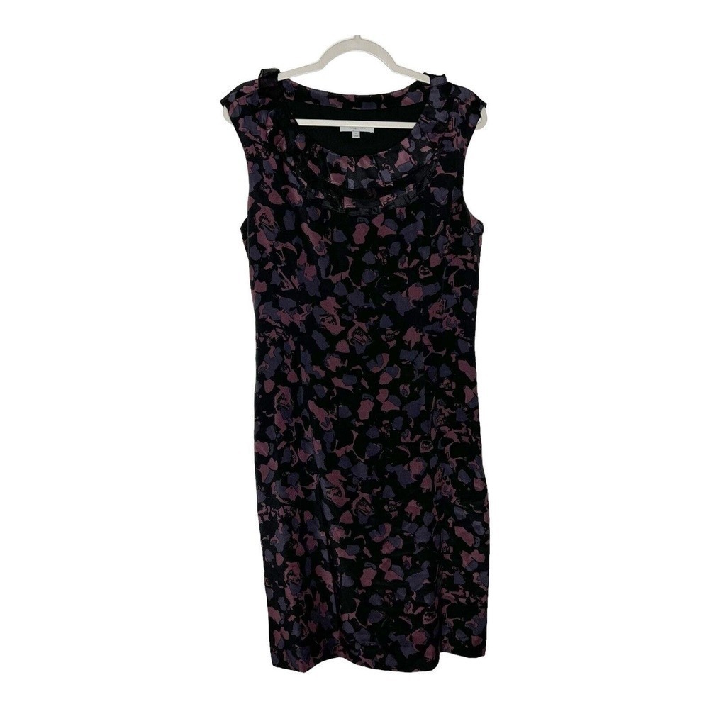 Classiques Entier Sleeveless Silk Shift Dress Womens Size 12 Purple Ruffle